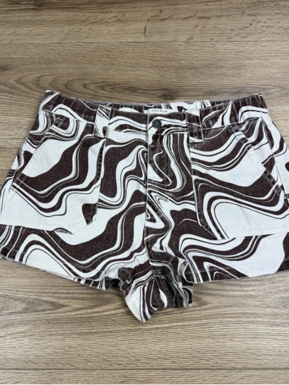 PacSun Women's Brown & White Swirl Print Jean Shorts